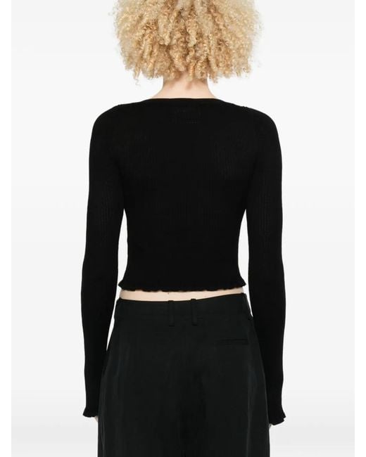 Erika Cavallini Semi Couture Black Ribbed-Knit Lettuce-Hem Sweater