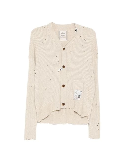 Maison Mihara Yasuhiro White Asymmetrischer Cardigan Im Distressed-Look