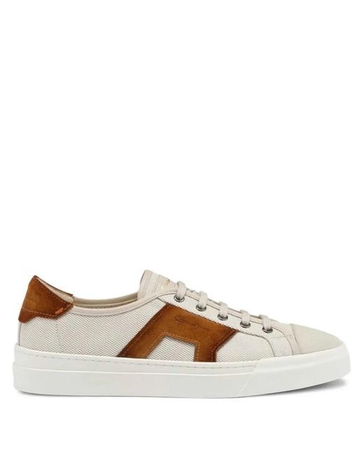 Santoni Brown Suede-Panel Canvas Sneakers for men