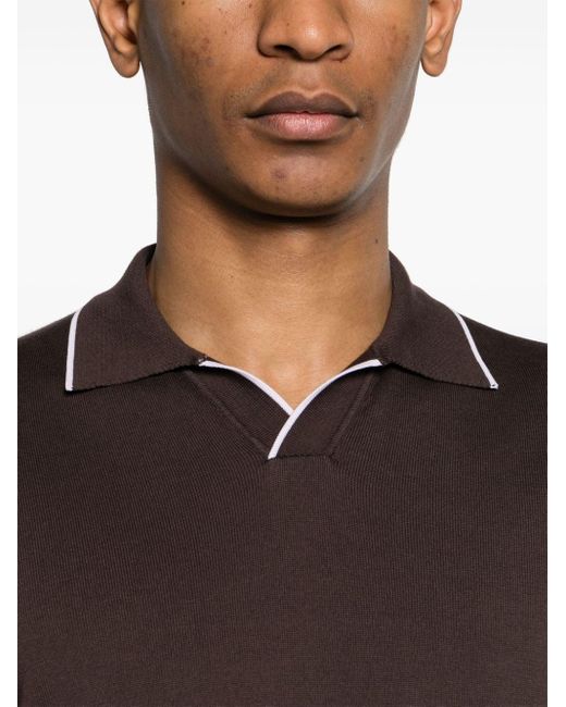 Canali Brown Contrasting-trim Cotton Polo Shirt for men