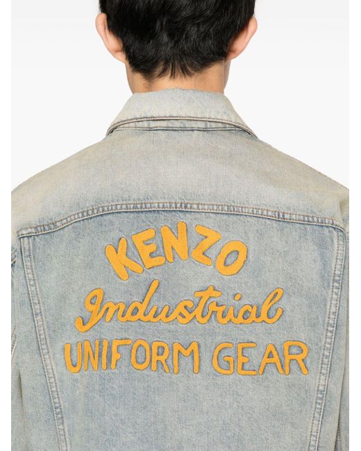 KENZO Gray Logo-embroidered Denim Jacket for men