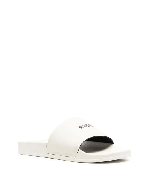 MSGM White Logo-print Slides for men
