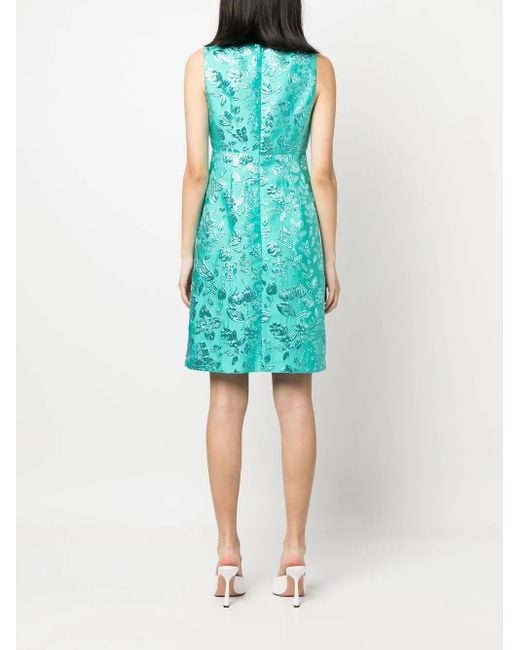 P.A.R.O.S.H. Blue Floral Jacquard Lurex Mini Dress
