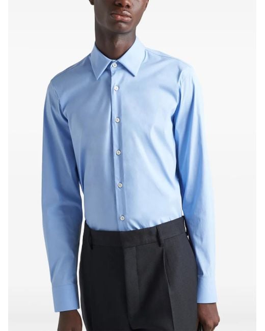 Prada Blue Long-Sleeved Poplin Shirt for men