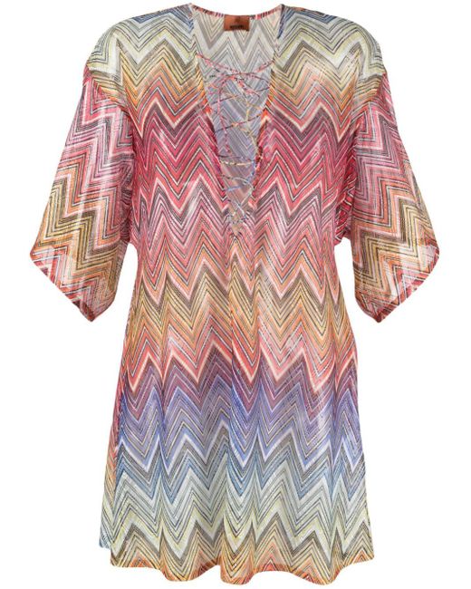 Missoni Red Zigzag Lace-up Cover-up