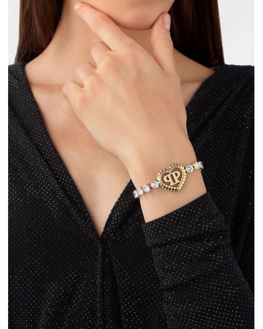 Philipp Plein Metallic Rocked Hearts Tennis Bracelet
