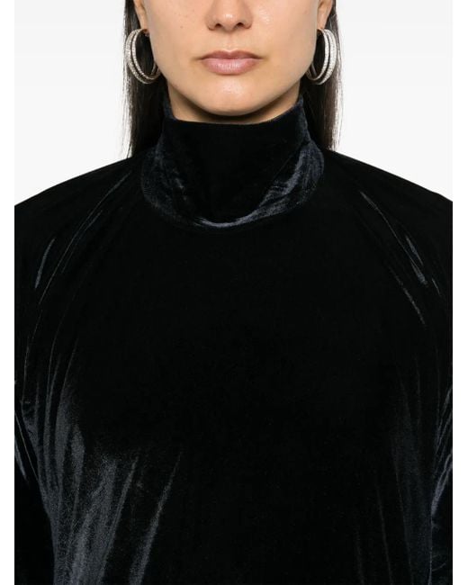 ALAINPAUL Black Velour High-Neck Stretch Top