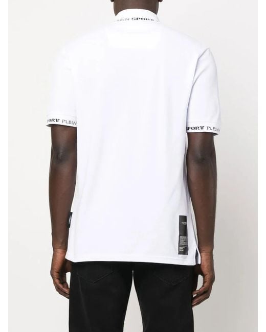 Philipp Plein White Logo-Patch Short-Sleeve Polo Shirt for men