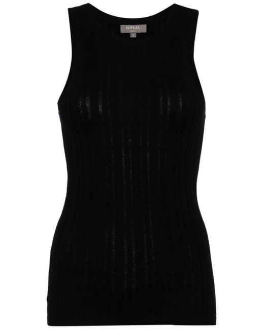 N.Peal Cashmere Round-neck Ribbed-knit Tank Top Black