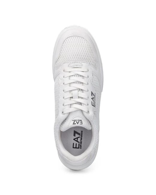 EA7 White New Premium Court Logo-Print Panelled Sneakers