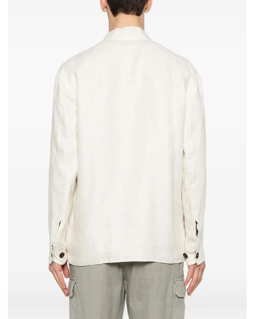 Eleventy White Buttoned Patch-Pocket Overshirt for men