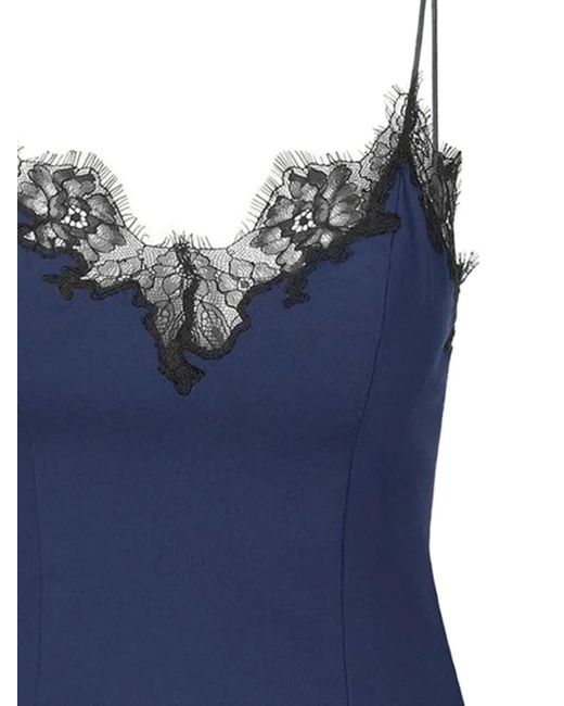 Staud Blue Lace-Trimmed Slip Mini Dress