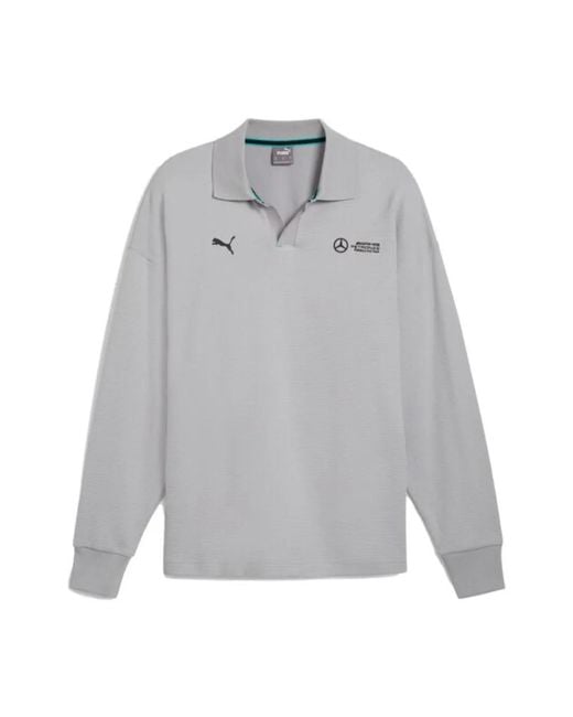 PUMA Gray X Mercedes Amg Petronas F1 Team Logo-Embroidered Polo Shirt for men
