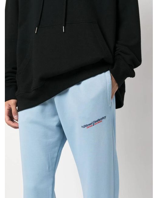DIESEL Blue Logo-Print Cotton Track Pants for men