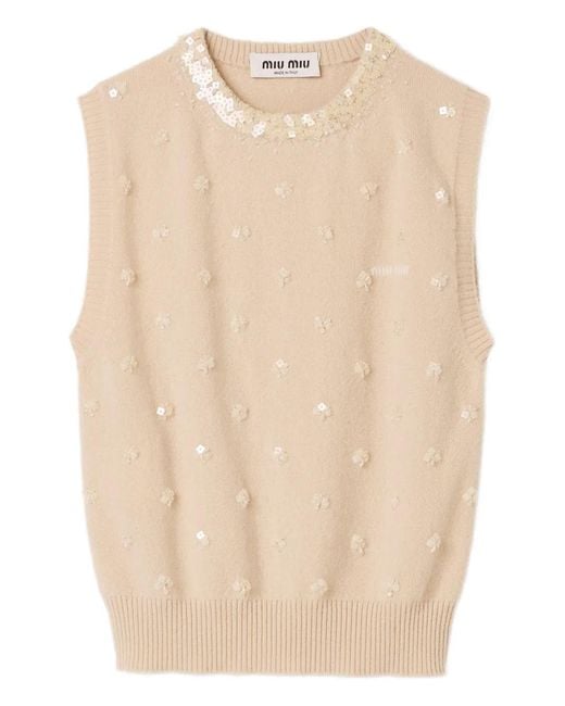 Miu Miu Natural Crew-Neck Cashmere Vest