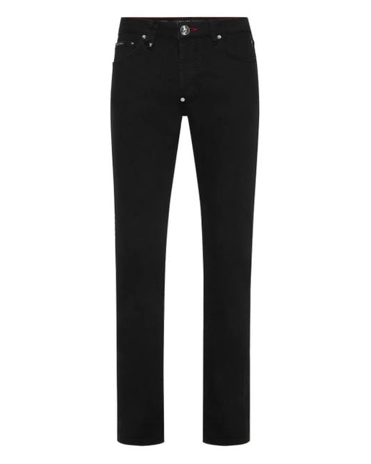 Philipp Plein Black Denim Trousers Super Straight Cut Skulls for men
