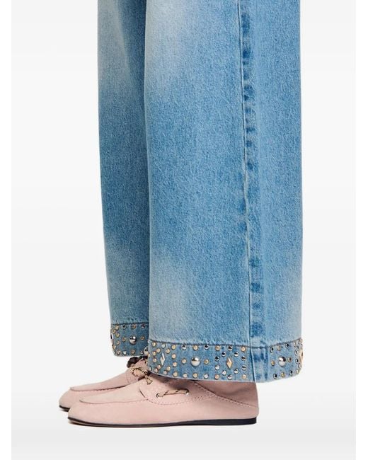 Sandro Blue Rhinestone-Embellishment Straight Jeans