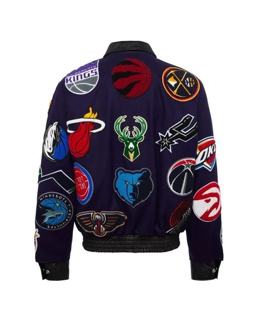 Jeff Hamilton Blue Nba Collage Bomber Jacket for men