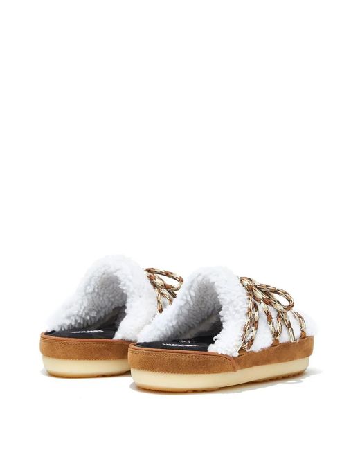 Moon Boot White Shearling Mule Slippers