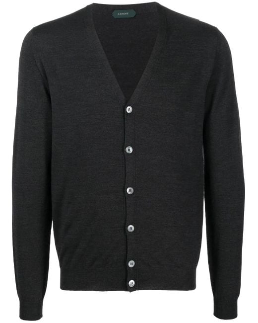 Zanone Black Button-Up Knitted Cardigan for men