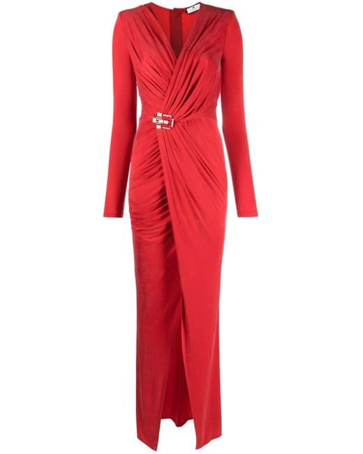 Elisabetta Franchi Gedrapeerde Maxi-jurk in het Red