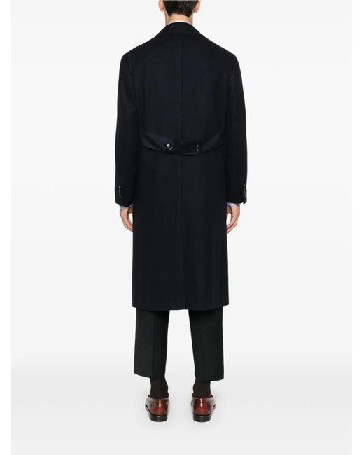 Kiton Blue Double-Breasted Cashmere Coat for men