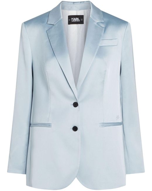 Karl Lagerfeld Blue Satin Tailored Blazer