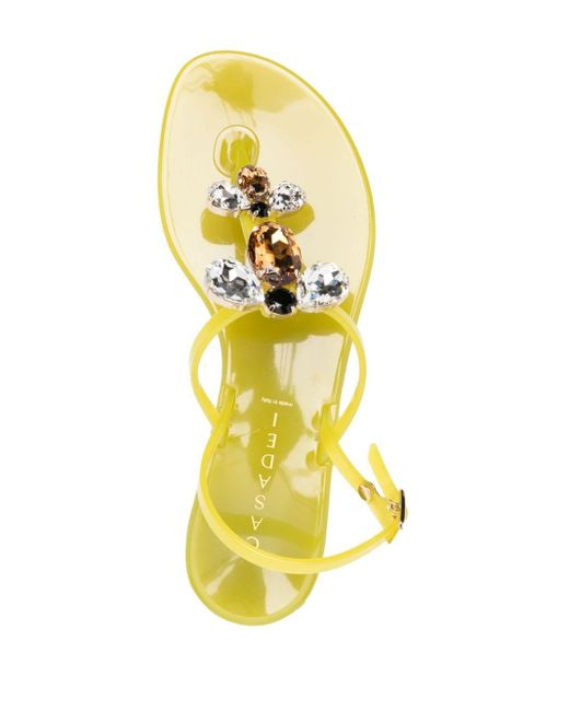 Sandalias Jelly con apliques de cristal Casadei de color Yellow