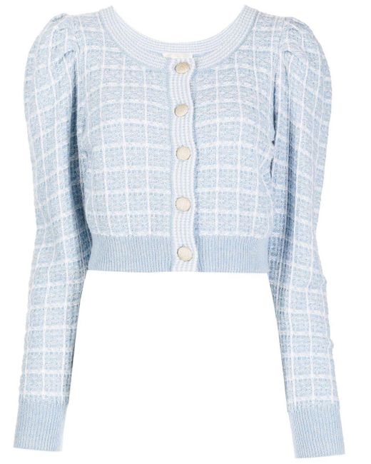 LoveShackFancy Checked-knit Cardigan in Blue - Lyst