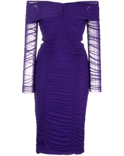 Nissa Purple Ruched Midi Dress