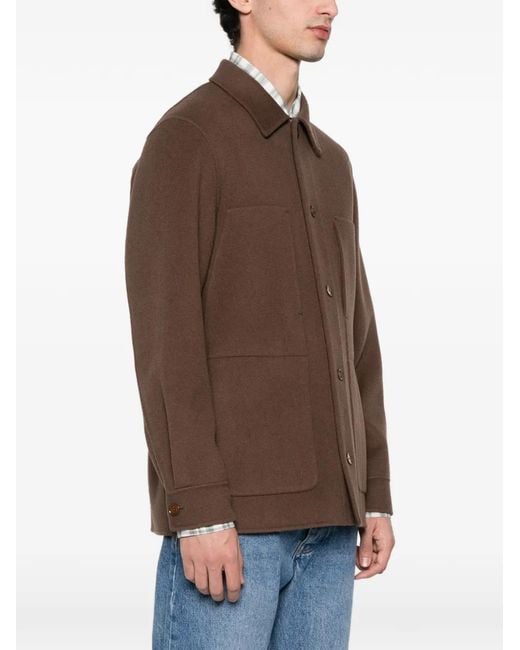 Fursac Brown Button Pockets Wool Double Breasted Coat for men