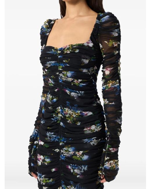 Blumarine Black Floral-Print Midi Dress