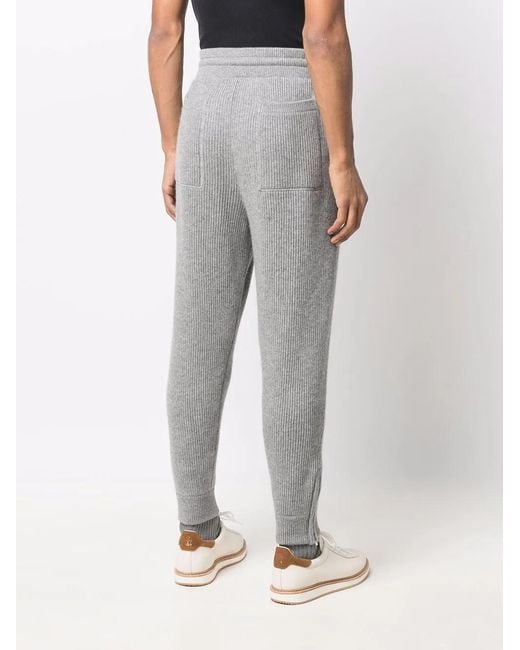 Brunello Cucinelli Gray Ribbed-Knit Cashmere Sweatpants for men