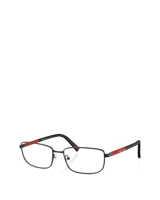 Prada Linea Rossa Black Rectangle-Frame Glasses for men