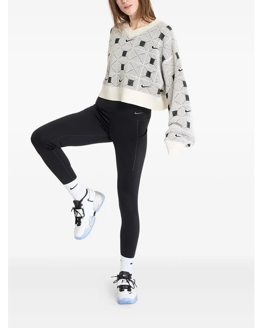 Nike White Geometric-Pattern V-Neck Sweater