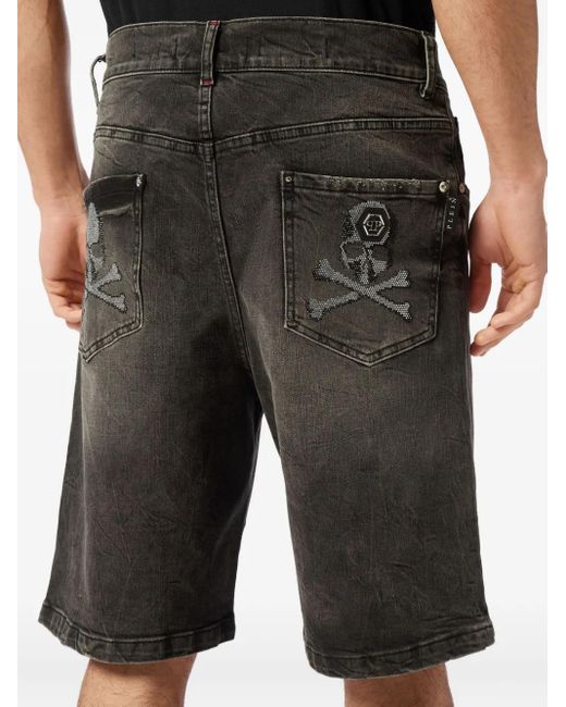 Philipp Plein Gray Formentera Skulls Denim Shorts for men