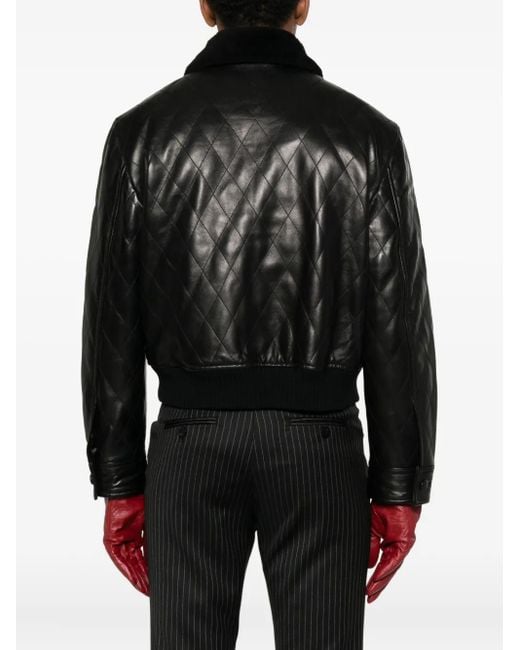 Ernest W. Baker Black Quilted Leather Jacket for men