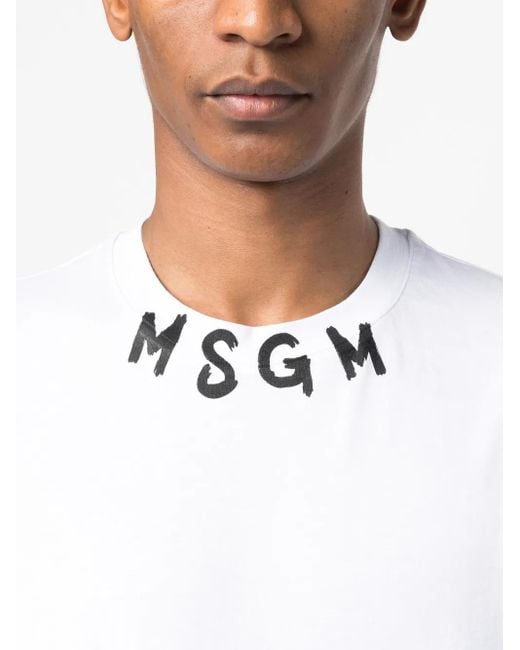 MSGM White Logo-Lettering Print Cotton T-Shirt for men