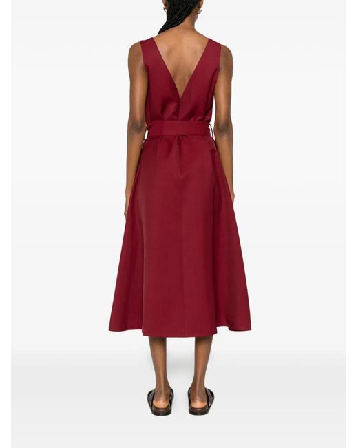P.A.R.O.S.H. Red V-Neck Belted Dress