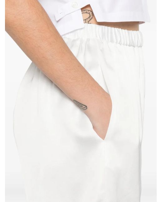 Lutz Huelle White Garbo Elasticated-Waistband Satin Shorts