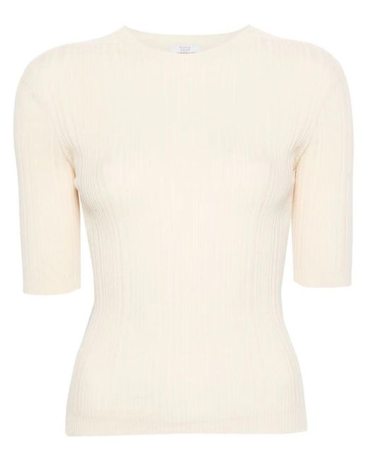 Peserico Natural Short-Sleeves Ribbed Jumper