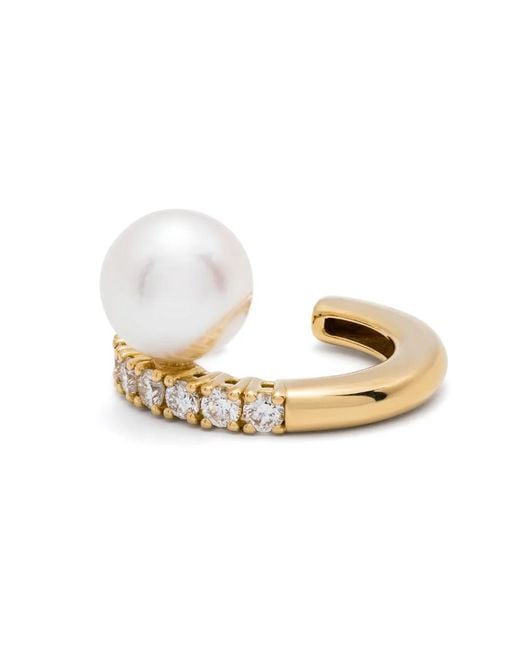 Mizuki Metallic 18Kt Akoya Pearl And Diamond Earcuff