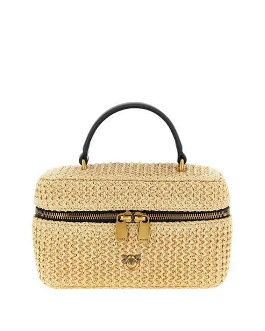 Pinko Schoudertas Met Logoplakkaat En Stro-Effect in het Metallic
