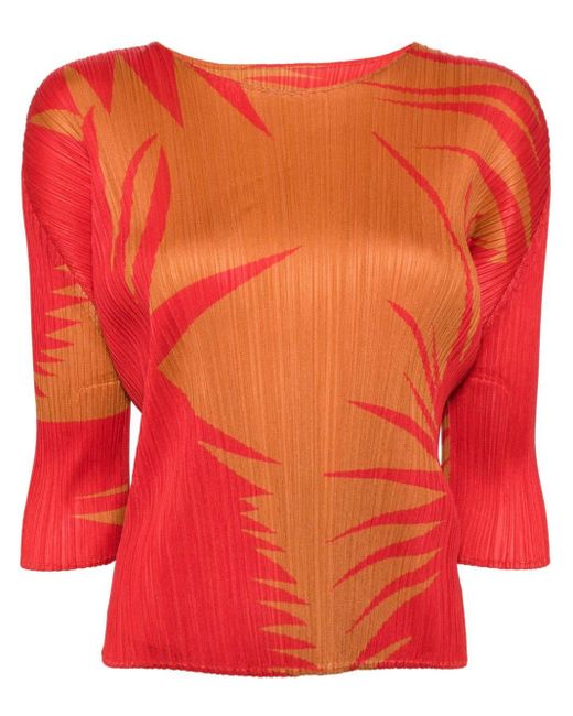 Pleats Please Issey Miyake Red Piquant Pleated Top