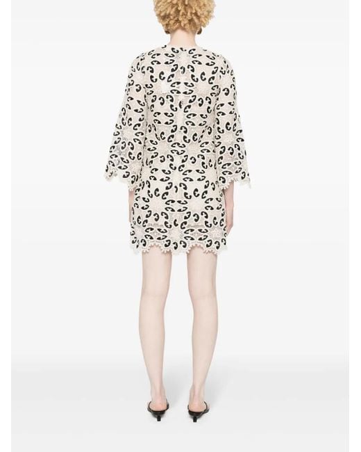 Zimmermann White Short Cotton Dress With Floral Pattern
