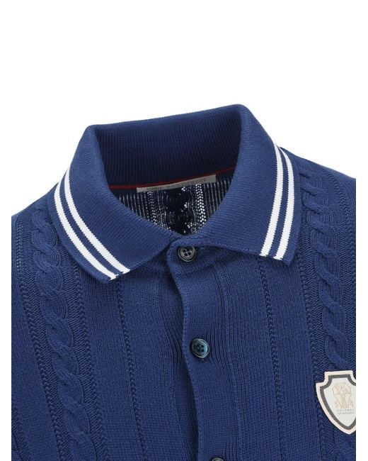 Brunello Cucinelli Blue Cable-Knit Buttoned Cardigan for men
