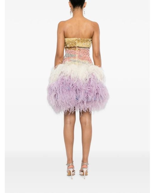 Georges Hobeika Pink Embellished Feather-Skirt Dress