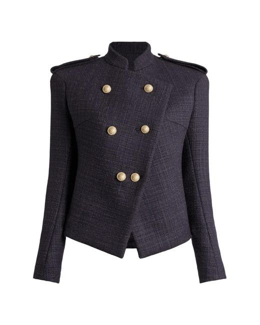 Balmain Blue Tweed 6-Button Jacket