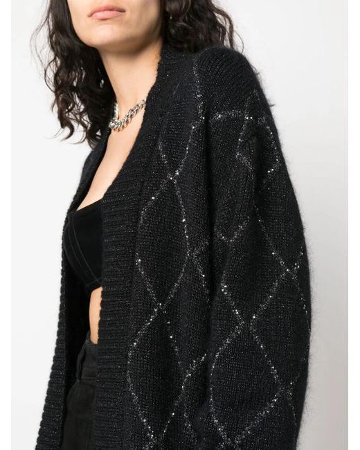 Saint Laurent Black Embroidered Mohair Blend Oversize Cardigan