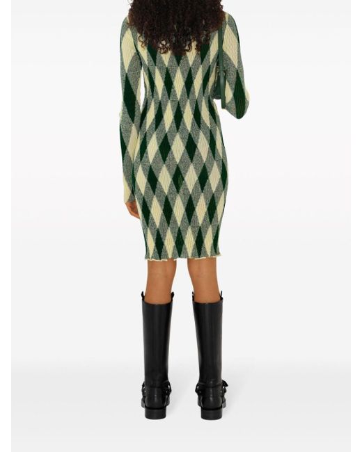 Burberry Green Argyle Ribbed-knit Dress